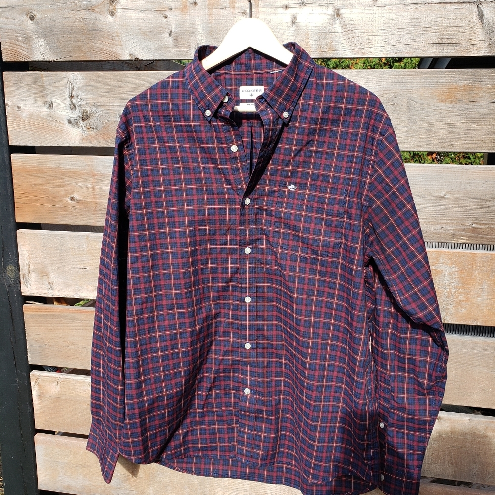 Docker's button down plaid shirt